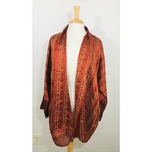 ESKANDAR Silk Organza Kimono Jacket Topper Tabard Stripe Sheer Terracotta Size 0